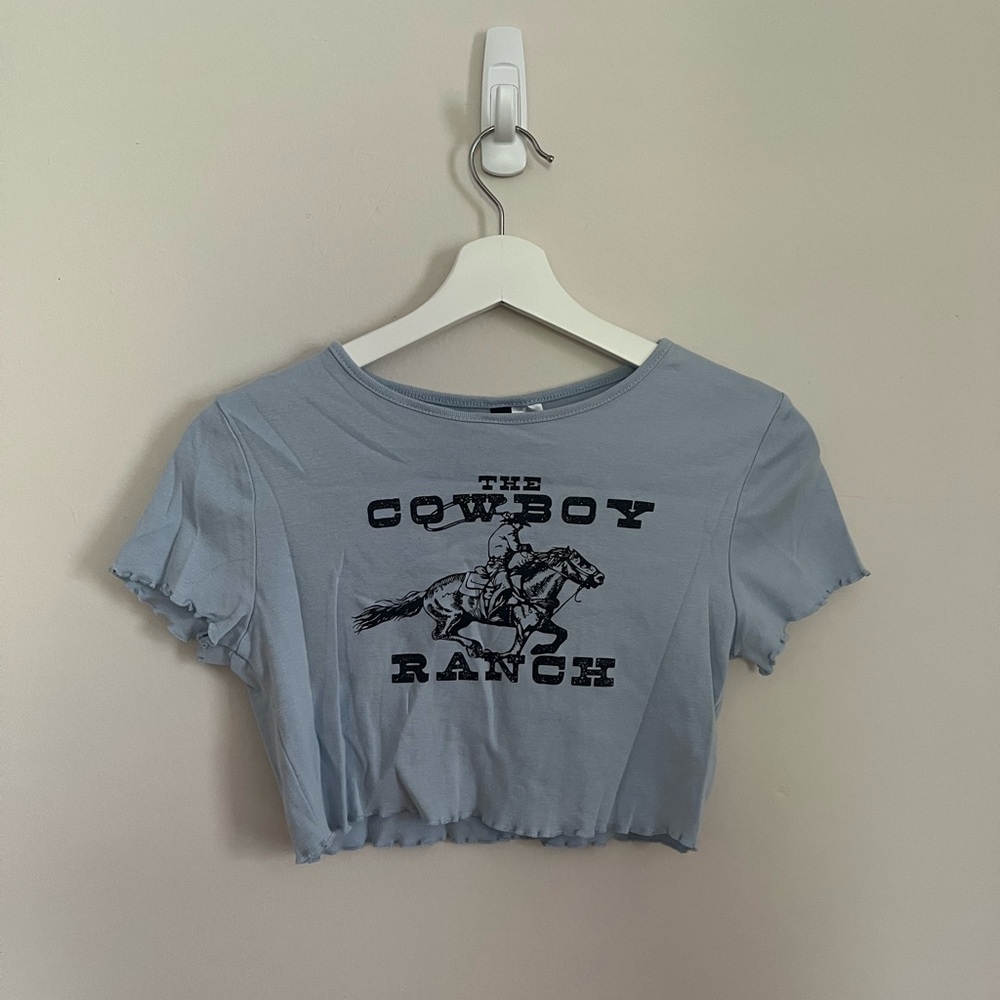 Divided by H&M Blue Graphic Cropped Baby Tee